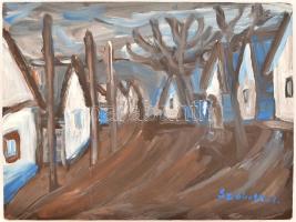 Szobotka I. jelzéssel: Falusi utca. Olaj, farost, 29,5x39 cm