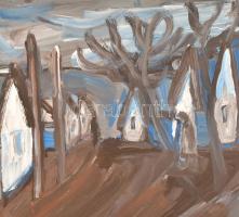 Szobotka I. jelzéssel: Falusi utca. Olaj, farost, 29,5x39 cm