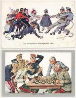 5 db RÉGI első világháborús katonai művész motívum képeslap, közte egy saját kézzel rajzolt tábori l...