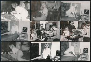 cca 1960-1970 Házibuli és kellékei, 9 db fotó, 6,5×9,5 cm