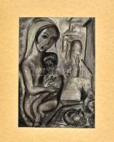 Kádár jelzéssel: Anya gyermekével. Szén, papír, paszpartuban, 34x23 cm