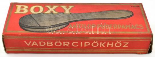 Boxy. Antilop puderpamacs, vadbőrcípőkhöz, Bp., Benes Vince Vegyicikkek Gyár, eredeti dobozában, h: 14 cm, 15x5x2 cm
