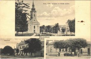 1937 Bácsbokod, Római katolikus templom, szálloda, Hősök szobra, Patocskay Lőrinc üzlete és saját kiadása (Rb)