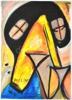 fe. LL '98 jelzéssel: A rejtély. Olaj, papír, 70x50 cm