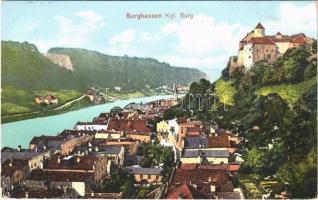 1910 Burghausen, Kgl. Burg / castle river, litho