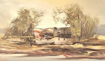 Bubelényi László (1953-): Ceglédi tanya. Olaj, farost, jelzett, fa keretben, 30×40 cm