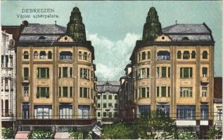 1921 Debrecen, Városi új bérpalota, üzletek. Vasúti Levelezőlapárusítás 8980.-1917. (EK)