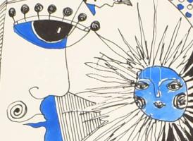 Szász jelzéssel: Nap. Vegyes technika, papír. 12×12 cm