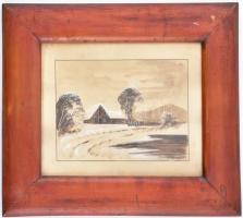 Völgyessy jelzéssel: Behavazott téli táj. Vegyes technika, papír. Üvegezett fa keretben, 25x30,5 cm