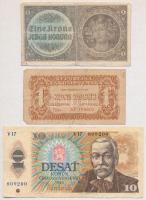 Német Harmadik Birodalom / Cseh-Morva Protektorátus 1940. 1K + Csehszlovákia 1944. 1K + 1986. 10K T:III,III-  German Third Reich / Protectorate of Bohemia and Moravia 1940. 1 Koruna + Czechoslovakia 1944. 1 Koruna + 1986. 10 Korun C:F,VG Karuse#3,45,94