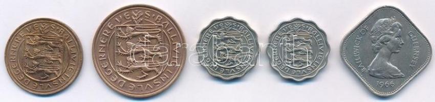 Guernsey 1956. 4d Br + 1956. 8d Br + 1956-1959. 3p Cu-Ni (2xklf) + 1966. 10Sh Cu-Ni "II. Erzséb...