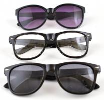 3 db fekete keretes napszemüveg / dioptria nélküli szemüveg, kis kopásnyomokkal