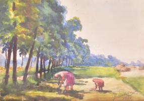 Bárdossy Z 1934 jelzéssel: Nyári munka. Akvarell, papír. Üvegezett fa keretben. 21x29 cm