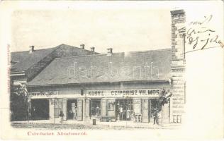 Módos, Jasa Tomic; Szikvízgyár, Kohn L. ezelőtt Cziporisz Vilmos üzlete. Mathanovich Tamás kiadása / soda factory, shop + "1900 MÓDOS - TEMESVÁR 250. SZ." vasúti mozgóposta bélyegző (EK)