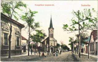 1909 Szabadka, Subotica; Evangélikus templom tér, Kováts Kálmán üzlete. Erdélyi D. és Társa kiadása / Lutheran church, shop