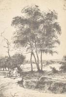 Komjáti-Wanyerka Gyula (1894-1958): Pecázók. Rézkarc, papír, jelzett. Lap széle kissé foltos. Üvegez...