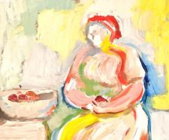 TM jelzéssel: Ülő hölgy. Olaj, farost. 72,5×54,5 cm