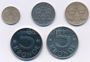 Svédország 1930-1988. 1ö-5K (5xklf) T:1--2- Sweden 1930-1988. 1 öre - 5 Kronor (5xdiff) C:AU-VF Krause KM#777, KM#778, KM#811, KM#853