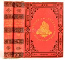 1898 Képes Folyóirat. A Vasárnapi Újság füzetekben, 23-24. köt. Szerk.: Nagy Miklós. Bp., 1898., Franklin, VIII+824; VIII+792 p. Nagyon gazdag képanyaggal illusztrált, közte a kor ismert politikusairól, Erzsébet királynéról, továbbá kihajtható nagyméretű panorámaképpel a pesti Duna-part panorámáról, valamint a pozsonyi országgyűlés bécsi küldöttsége 1848. márc. 15.-én, kihajtható nagyméretű képtáblával, és az első független felelős magyar minisztérium 1848, nagyméretű képtáblával. Számos érdekes írással, hírrel, közte 1848-as és Erzsébet királyné halálára vonatkozó írásokkal. Aranyozott, festett, egészvászon-kötés, Hirháger-kötés, márványozott lapélekkel, kopott, foltos borítóval, kissé dohos.