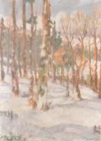 Rontó jelzéssel: Téli erdő. Pasztell, papír. Üvegezett, sérült fa keretben, 35x26 cm