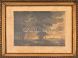 Paulovits Pál (1892-1975): Eső után. Színezett rézkarc, papír, jelzett, foltos. Üvegezett fa keretben, 25×35 cm