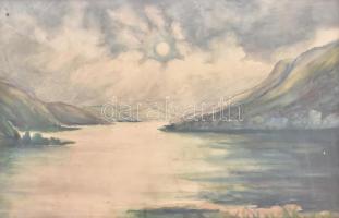 Jelzés nélkül: Hegyvidéki tó. Akvarell, karton. Üvegezett fa keretben. 30,5x47 cm