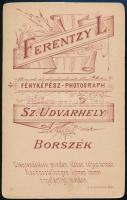 cca 1885 Férfiportré, keményhátú fotó Ferentzy Lukács székelyudvarhelyi műterméből, 10×6 cm