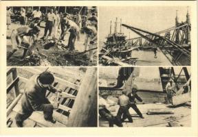 Megindul az újjáépítés. A főváros dolgozói - öregek, fiatalok - önkéntes rohammunkával sietnek a hídépítők segítségére. Gerő miniszter a rohammunkában is részt vesz (Ferenc József híd - Szabadság híd) / Rebuilding of Budapest after WWII