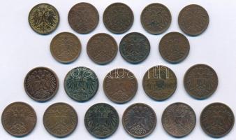 Ausztria 1895-1916. 1h Br (9xklf) + 1894-1915. 2h (11xklf) T:2,2- 
Austria 1895-1916. 1 Heller Br (...