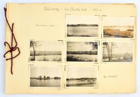 1943 A taksonyi Kis-Duna híd, vasúti hadi híd és a hozzá tartozó Horthy-ligeti vasútrész építése, 34 db fotó, fotósarokkal kartonra erősítve, feliratozva, 6×9 cm