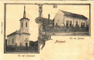 Naszód, Nasaud; Református templom és bérház. Piros A. kiadása / Calvinist church and tenement house. Art Nouveau