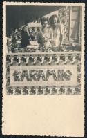 cca 1935 Karamin - karotin tartalmú sporterősítő dekoratív reklámstandja egy kiállításon, fotó, 14×8,5 cm