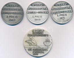 Kanada 1970. III WORLD ROWING CHAMPIONSHIPS - ST. CATHARINES CANADA 1970 ezüstözött Br evezős sport emlékérem + Svájc 1967-1971. INTERNAT. RUDERREGATTA ROTSEE-LUZERN evezős emlékérmek (3x) mind gravírozva hátlapon különböző években T:2