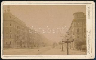 1880 Budapest, Andrássy út a Kodály körönd felől nézve, keményhátú fotó Weinwurm A. műterméből, jó állapotban, 6,5×10,5 cm