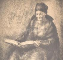 Zsögödi Nagy Imre (1893-1976): Bibliás asszony, 1923. Rézkarc, papír, jelzett, üvegezett fa keretben...