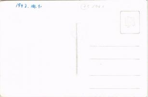 1942 Gyergyószentmiklós, Gheorgheni; Gyilkos-tó, evezős csónak kutyával / Lacul Rosu / lake, boat wi...