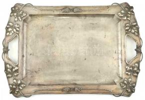 Szecessziós ezüst (Ag) tálca gazdag szőlőt és leveleket formázó díszítésekkel. Jelzett. 1312 g. 52x33 cm / Art nouveau silver tray with grape ornaments. Hallmarked. 1312 g