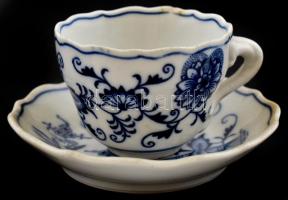 Meisseni porcelán kékfestéses kávés csésze, és csésze alj, jelzett, d: 10 cm