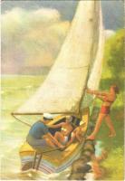 Balaton, indul a vitorlás. Gaubek Studió pasztellkép s: Klimó István
