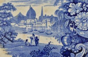 Régi Wedgewood porcelán kínáló tál. Kézzel festett, jelzett,  hibátlan 36x27 cm