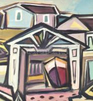 Barcsay jelzéssel: Utca. Olaj, karton, sarkaiban sérült. 50x69,5 cm