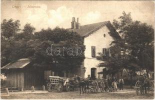 1914 Ókér, Zmajevo; Vasútállomás, lovaskocsik. Wolf fényképész kiadása / Bahnhof / railway station, horse-drawn carriages (EK)