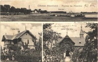 1910 Péterréve, Backo Petrovo Selo; rakpart, fűrésztelep, fatelep, Fischer villa, Kántor féle villa. Konkoly Dénes kiadása / quay, sawmill, villas (EK)