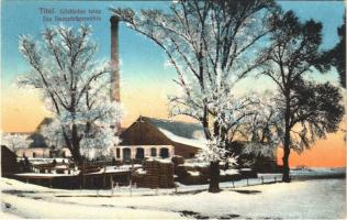1918 Titel, Gőzfűrésztelep télen. Szuboticski Szimó kiadása / Die Dampfsägemühle / steam mill, sawmill in winter
