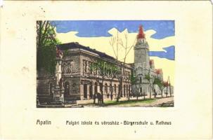 1912 Apatin, Polgári iskola és Városháza / Bürgerschule u. Rathaus / school, town hall (EM)