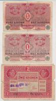 1916. 1K (2x) felülbélyegzés nélkül + 1917. 2K felismerhetetlen bélyegzővel T:III,III- kis anyaghiány Adamo K3,6