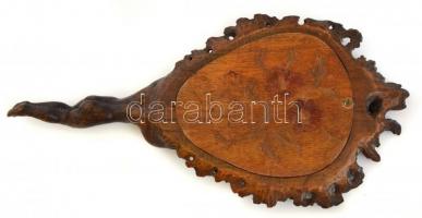 Régi faragott fa tükör, sérüléssel, h: 32 cm