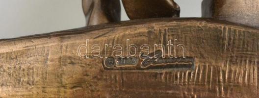 A három grácia, antikolt modern asztali (műgyanta?) szobor, jelzett, kis kopásnyomokkal, m: 30 cm