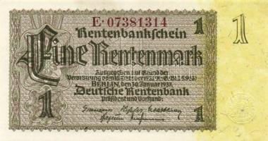 Német 3. Birodalom 1937. 1RM(2x) egymásutáni sorszámokkal variáns! piros helyett barna sorszámokkal ...