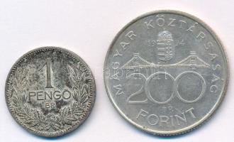 1926. 1P Ag + 1994. 200Ft Ag "Deák" T:1-,2 patina
Adamo P6, F13.1